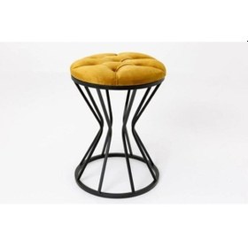 Resim Metal Ayaklı Lüks Puf Tabure Kara Inci Hardal 