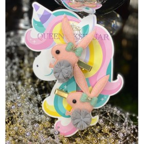 Resim Queen Aksesuar Özel Tasarım Tavşan Taşlı Ponponlu Çocuk Bebek 2li Toka Set Mint Pembe 