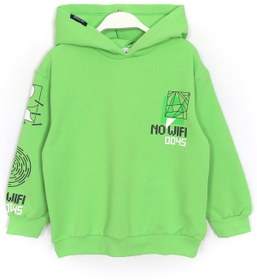 Resim Dobakids Ön Arka Baskılı Kapüşonlu Erkek Çocuk Mevsimlik Sweatshirt 1990 Yeşil 