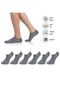 Resim Lion Monroe Saf Bambu Erkek Sneaker Gri Melanj Çorap Dikişsiz Görünmez Bilekte Spor Çorap Premium 6'lı L5952aznb Softaura 