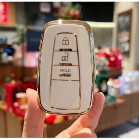 Resim Lüx Toyota C-hr Corolla Rav4 Land Cruiser 3 Buton Sustasız Nano Anahtar Kılıfı Beyaz Gold Renk 