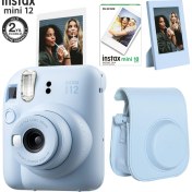 Resim Fujifilm Instax Mini 12 Mavi Fotoğraf Makinesi-10'lu Film-Çerçeve ve Deri Kılıf Seti 