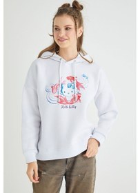 Resim Hello Kitty Lisanslı Baskılı Kapüşonlu Oversize Sweatshirt Renkli 