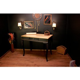 Resim Wooding 100 Cm Masif Naturel Siyah Oymalı Çalışma Masası 