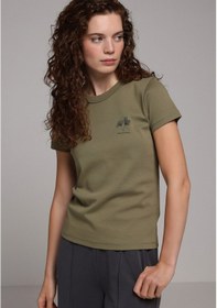 Resim Colin's Colins Slim Fit Yuvarlak Yaka Baskılı Kadın Yeşil Kısa Kol Tişört Cl1079772 Q1.v2 Lkh Açık Haki 