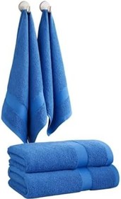 Resim 4 Parça Ekonomik Banyo Havlu Takımı%100 Pamuklu Quickdry Mavi Mavi 