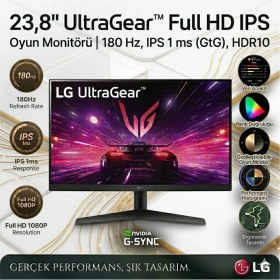 Resim Lg Ultragear 23.8'' 180Hz 1ms ,HDR10 ,full Hd IPS Gaming Monitör + Pc/laptop Için Display Port Monitör Kablosu, 8k/4k ,hediye 