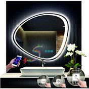 Resim DNR Mirror 70 Cm Çapında Bluetoothlu Buğu Çözücülü Dokunmatik Ledli Kumlamalı Asimetrik Banyo Aynası Led Işıklı 