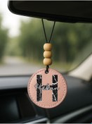 Resim Cekuonline Kişiye Özel İsim Yazılı 1.Sınıf Deri Ahşap Dekorlu Dikiz Aynası Süsü Pudra Pembe - H Harfi 