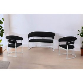 Resim Rozexi Rio Çay Seti Takımı Koltuk Takımı Oturma Odası Kafe Antre Hol Ofis 2+1+1 Krom Metal 