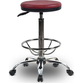 Resim Ofiscombin Ofis Büro Eczane Laboratuvar Döner Tekerli Amortisörlü Çemberli Tabure Bordo Deri 00047499702 