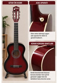 Resim Valares Qcg3024 34 1/2 Yarım Boy Klasik Gitar Kırmızı Askı Aparatlı Çocuklar İçin İdeal Kolay Çalım 