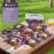 Resim 32 Parça 6 Kişilik Taşınabilir Piknik Seti - Saklama Kutulu Mor Vienev