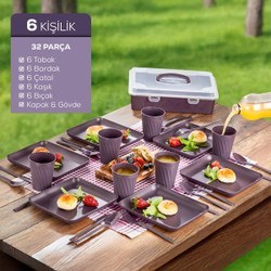 Resim 32 Parça 6 Kişilik Taşınabilir Piknik Seti - Saklama Kutulu Mor 