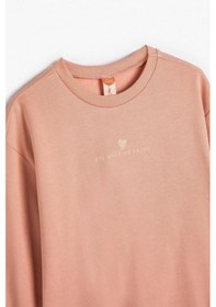 Resim Koton Kız Bebek Sweatshirt Uzun Kollu Bisiklet Yaka Baskı Detaylı Şardonlu Pamuklu Pembe 