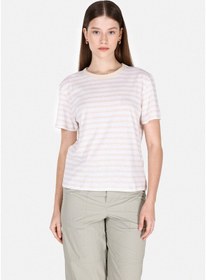 Resim Colin's Colins Regular Fit Yuvarlak Yaka Çizgili Kadın Bej Kısa Kol Tişört Cl1073916 Q1.v1 Beı Bej 