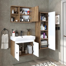Resim Lavabolu Banyo Dolabı 3lü Set - Ada - 60 CM / Atlas Çam 