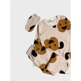 Resim Aliş Kids Erkek Çocuk Pamuklu Bej Sevimli Köpek Desenli Uzun Kollu Göz Bantlı Mevsimlik Pijama Takımı 