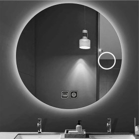 Resim Dnr-Mirror60 Cm Buğu Yapmayan Dokunmatik Tuşlu Makyaj Aynalı Beyaz Ledli Yuvarlak Banyo Aynası 