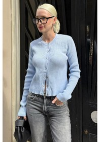 Resim Bebe Mavisi Çıt Kapamalı Triko Kadın Hırka Mg2579 Bebe Mavisi 