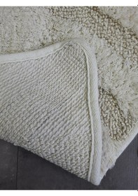 Resim Yaprak Krem Doğal Pamuklu Banyo Paspası 100x100 Cm Tek Parça Krem 