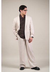 Resim Akçaylar Oversize Yarım Astarlı Çift Düğmeli Geniş Kesim Keten Takım Elbise Krem 
