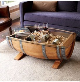 Resim Masifart Şarap Fıçı Orta Sehpa 90 cm Cam Tablalı 