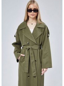 Resim Kadın Oversize Astarlı Uzun Trençkot Haki 
