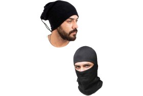 Resim Siyah Polar Termal Kar Maskesi ve Ipli Boyunluk Bere - Kışa Hazır 