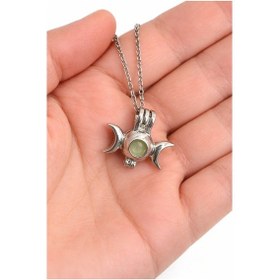 Resim Üçlü Ay Figürlü Yeşil Doğal Taşlı Unisex Kolye 60 Cm Zincir Çok renkli 