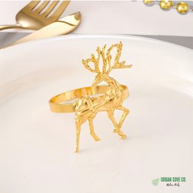 Resim UrbanCove Co 4’lü Altın Renkli Geometrik Geyik Peçete Halkası Seti 