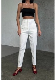 Resim Defymoda Yüksek Bel Pensli Pantolon Beyaz 