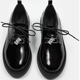 Resim Sassa Siyah Rugan Hakiki Deri Bağcıklı Kadın Loafer SIYAH RUGAN 