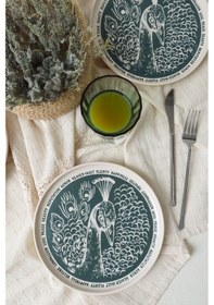 Resim Keramika Tavus Kuşu Nordıc Pasta Tabağı 22 Cm 4 Adet 23137 Yeşil 