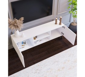 Resim Suba Home Beyaz Modern 120 cm 2 Kapaklı Raflı Tv Ünitesi Modüler Tv Sehpası Mdf 
