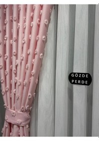 Resim İşlemeli Modern Şeker Pembesi Ponpon Fon Perde Seyrek Pile Tek Kanat 1/2 Açık Pudra Pembe 