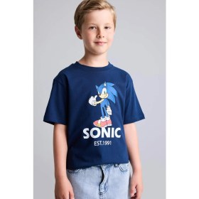 Resim DeFacto Sonic The Hedgehog Lisanslı New Regular Fit Bisiklet Yaka Kısa Kollu Lacivert Tişört Erkek Çocuk H8435A826HS 