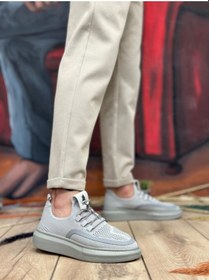 Resim Ba0375 Özel Örme Triko Tarz Gri Renk Spor Ayakkabı 