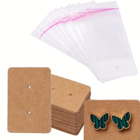 Resim Pipitree 100 Adet Takı Sergileme Kartları ve Kendiliğinden Yapışkanlı OPP Çantalar Seti - Küçük İşletme Paketleme için Kağıt Küpe Sergileme Tutacakları, Bağımsız 50 Adet Küpe Kartı ve 50 Adet Şeffaf Çanta, Hafif, Takı Yapımı Sergileme ve Paketleme Malzemeleri 
