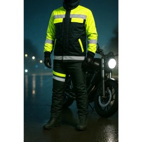 Resim DRC Outdoor Motorcu Mont & Pantolon Takımı – Kışlık Lacivert, Su ve Rüzgar Geçirmez, Elyaflı, Reflektörlü 