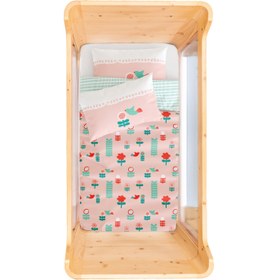 Resim Amulet Çift Taraflı Pamuk Saten Pembe Bebek Nevresim Seti 100x150cm 