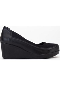 Resim Dilimler Ayakkabı Kadın Dolgu Topuk Ayakkabı Siyah Streç Ortopedik-3737 Siyah 