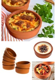 Resim 6'lı Sütlaç Kabı Toprak Güveç 6'lı Sütlaçlık , Küçük Güveç El Yap Kahverengi 