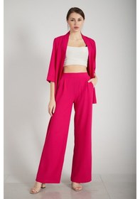 Resim Feminist Fuşya Kimono Pantolon Ikili Krep Takım 0106314.12-M Çok Renkli 