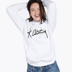 Resim Atatürk İmzalı Tasarımlı Kapşonlu Kadın Sweatshirt 