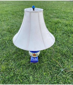 Resim Çiçek Motifli Porselen Abajur 57 CM 