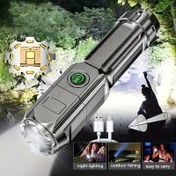 Resim Süper Parlak Yakınlaştırılabilir El Feneri - Taşınabilir, Çok Fonksiyonlu, USB Kablolu Şarj Edilebilir, Uzun Menzilli ABS Güçlü Işık Karartma, Dış Mekan ve Ev Kullanımı için Teleskopik Yakınlaştırma 