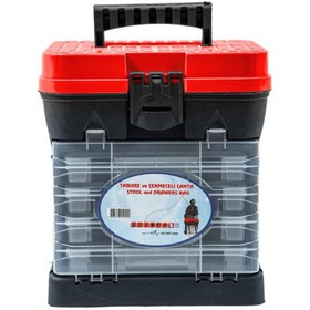 Resim Tabureli Balıkçı Takım Çantası - 4 Çekmeceli - Kırmızı 