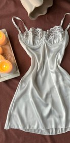 Resim Beyaz Saten Balenli Gecelik - Sırt Dekolteli Zarif Model - Beyaz / XL 