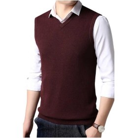 Resim Tezzgelsin 3'lü Erkek V Yaka Triko Tüylenmez Süveter Erkek Slim Fit Süveter Bordo - Füme - Siyah 